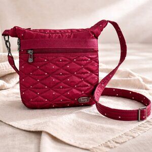 Lug Skipper Crossbody Travel Organizer Bag Burgundy Polka Dot